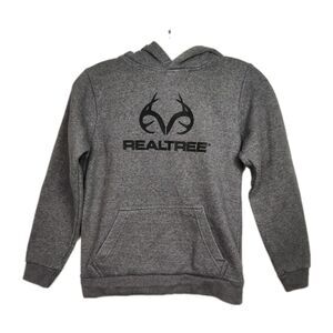 Realtree Hoodie Sweatshirt Youth Boys' M Gray Large Logo Pockets Pullover